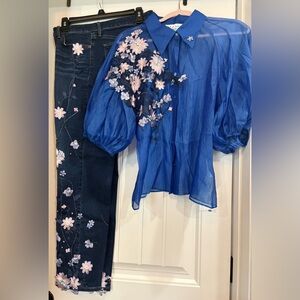 Source Unknown Sheer Blue Floral Blouse